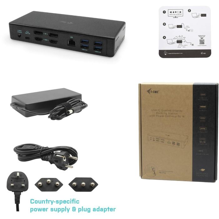 Hub USB i-Tec C31QUATTRODOCKPD Negro 13 Hub USB i-Tec C31QUATTRODOCKPD Negro 13