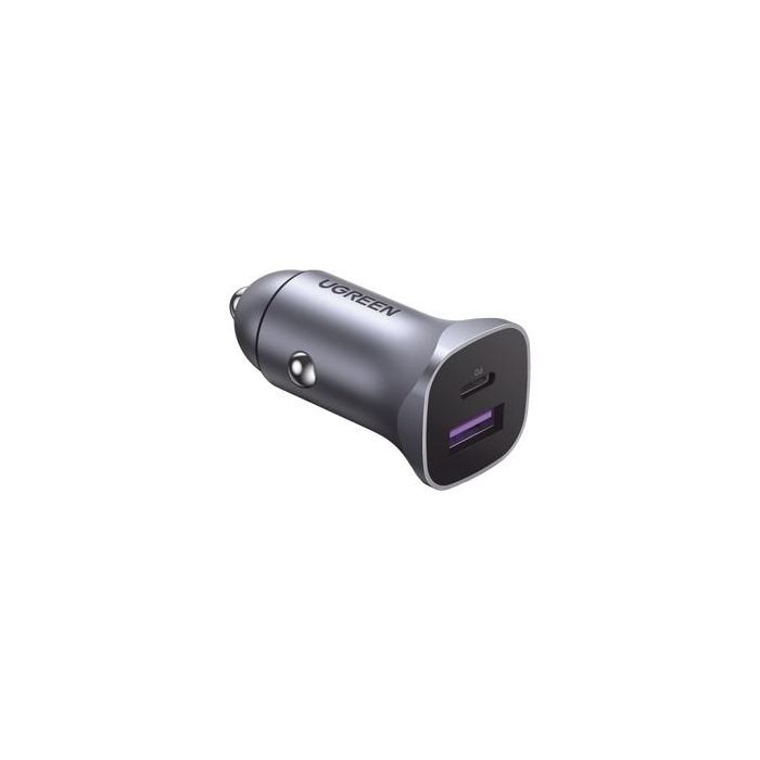 Ugreen Cargador de Coche A+C Doble Puerto PD30W+SCP22.5W, Carga Rápida USB Power Delivery 3.0 y Quick Charge 3.0 para Coche Aluminio