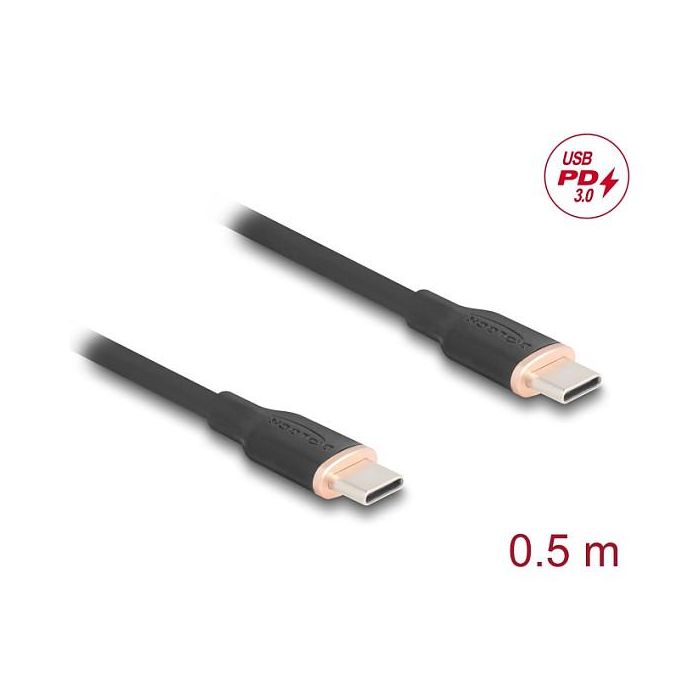 DeLOCK 81237 Cable USB 2.0 Tipo-C a Tipo-C Macho/Macho con Carga Rápida PD 3.0 60W, 0.5m, Negro 1 DeLOCK 81237 Cable USB 2.0 Tipo-C a Tipo-C Macho/Macho con Carga Rápida PD 3.0 60W, 0.5m, Negro 1