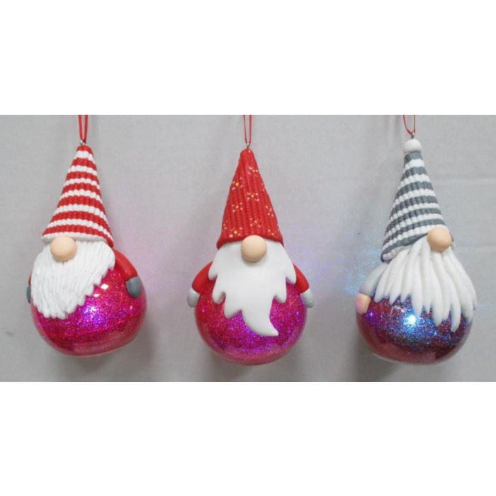 DKD Home Decor Adorno Colgante Navidad Fantasía LED PVC, Pack 12 Unidades, Rojo Gris Blanco, 6.6x6.6x11.5 cm
