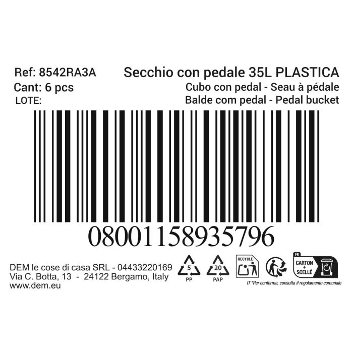 Inde Cubo Con Pedal Ecoponto 35 Lt Plástico 30 cm (Ancho) x 48,5 cm (Alto) x 38,2 cm (Largo) (6 Unidades) 1