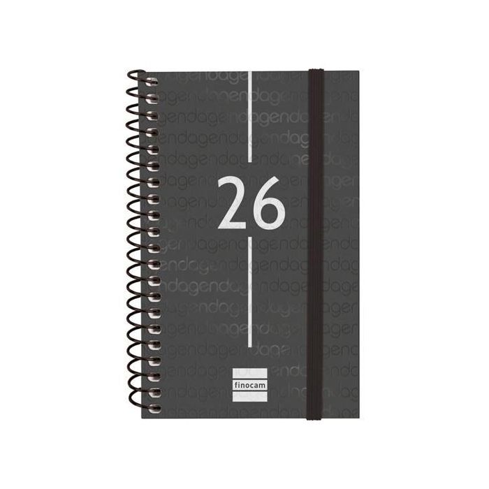 Finocam E3-79x127 mm Agenda Espiral Año 2026 Tapa PP Negro Mini - Ideal Uso Personal/Profesional
