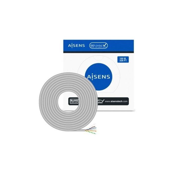 AISENS - Cable de Red RJ45 CAT.6 UTP RIGIDO AWG23 CCA (ALEACION), GRIS, 100M