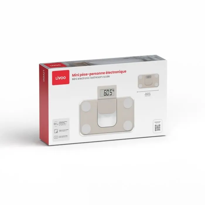 Livoo DOM532C Minibáscula Electrónica hasta 180 kg con Pantalla LCD y Cristal Templado Color Crema 2