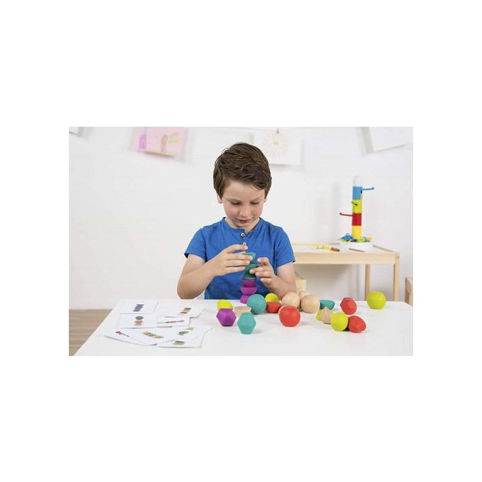 Miniland Towering Beads - Juego didáctico de lógica con piezas de madera 4