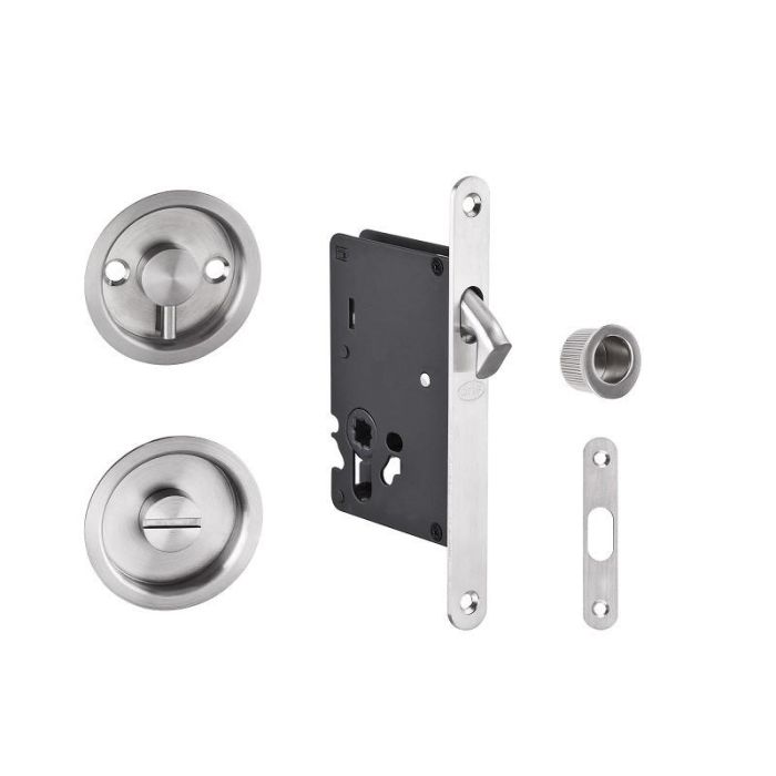 Articulos Inoxidables IN.20.241.F Cerradura de Embutir para Puertas Correderas con Gancho y Tiradores de Acero Inoxidable Satinado