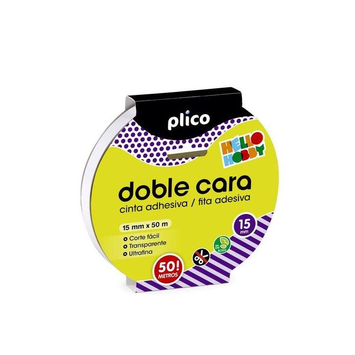Plico Cinta adhesiva doble cara transparente 50 m x 15 mm, para Goma EVA, cartón, papel y scrapbooking, no amarillea