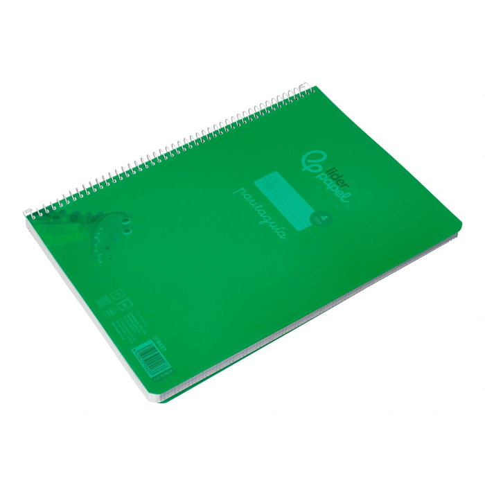 Liderpapel Cuaderno Espiral A4 Pautaguía Tapa Plástico 80 Hojas 90gr Cuadro Pautado 4mm Con Margen Color Verde 5