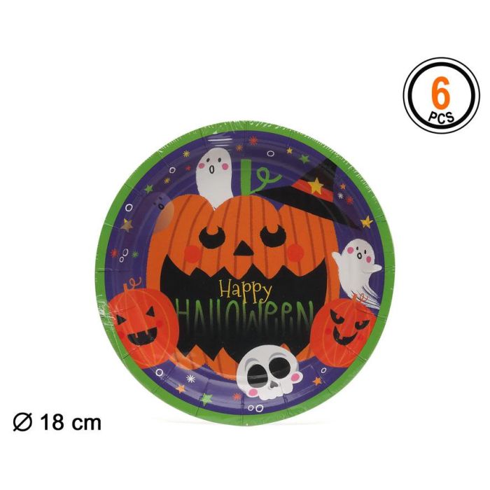 Platos de Cartón Halloween Calabazas 18 cm Pack 6 Unidades