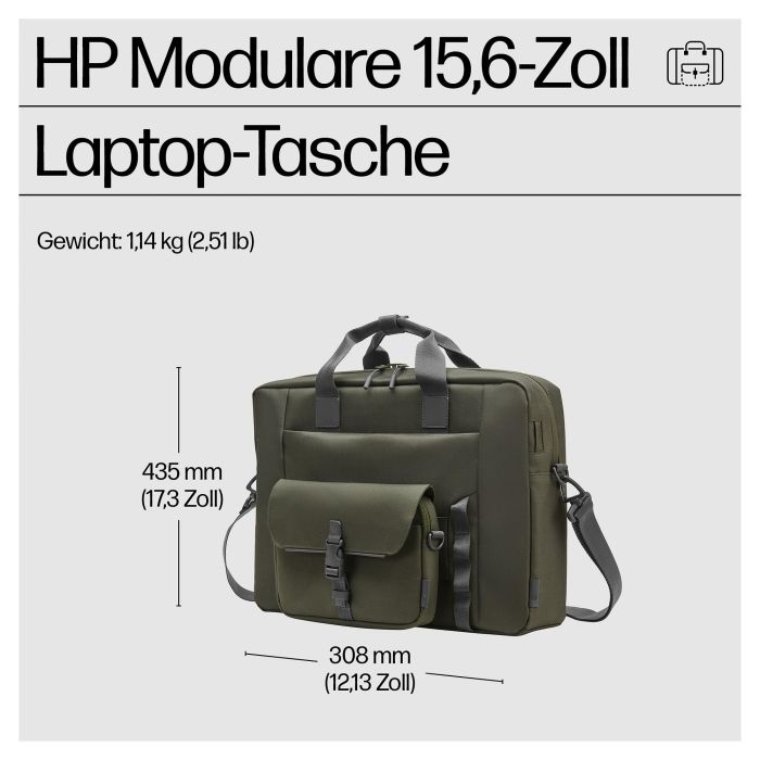 HP Bolsa modular para portátiles de 15,6 pulgadas, Bandolera, Verde/Gris, Resistente al agua 7