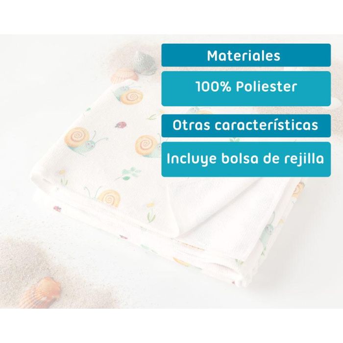 KioKids Toalla Playa Piscina Microfibra Secado Rápido Caracoles Happy Summer Beige 75x150 cm con Bolsa 4