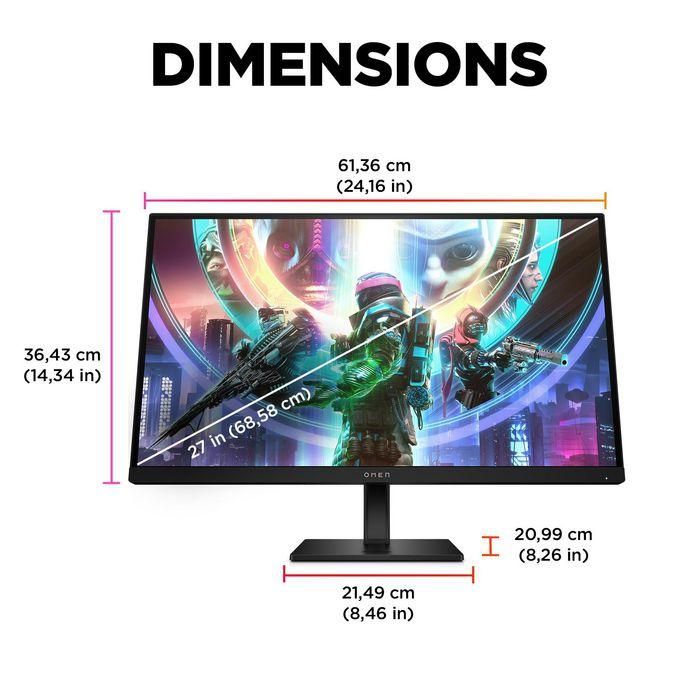 HP OMEN 27qs - Monitor Gaming 27 Pulgadas QHD (2560x1440) 240Hz, Compatible con NVIDIA G-SYNC, Panel IPS 19