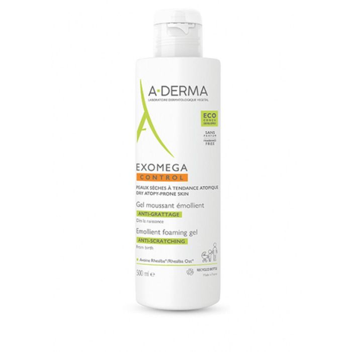 A-Derma EXOMEGA CONTROL Gel Espumoso Emoliente para Piel Seca con Tendencia al Eczema Atópico, 500 ml
