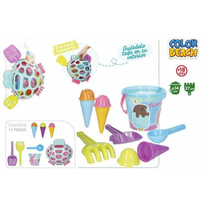 Cubo de playa cangrejo diametro 14 cm con pala,rastrillo 3 moldes de helado. 1 Cubo de playa cangrejo diametro 14 cm con pala,rastrillo 3 moldes de helado. 1