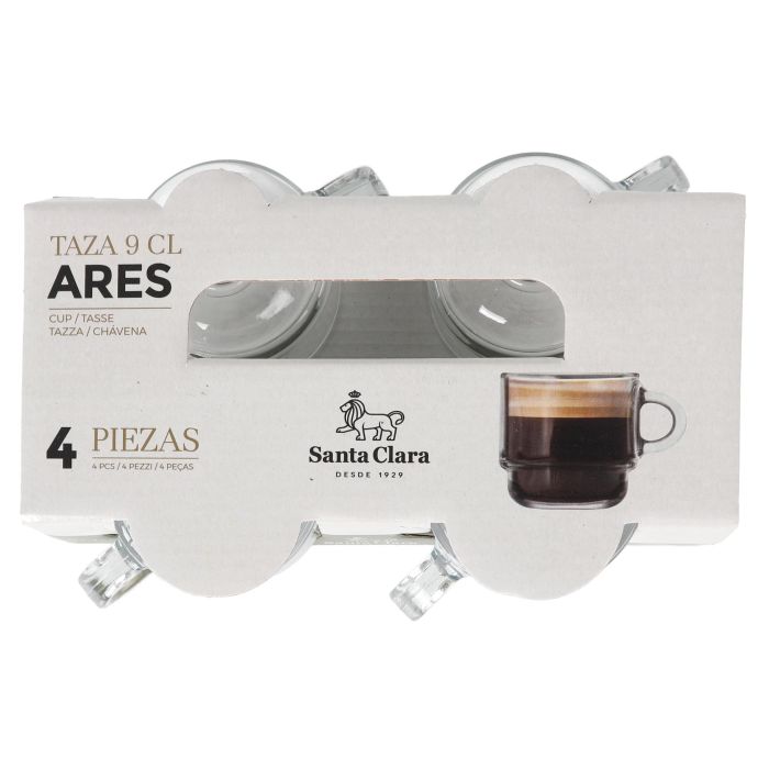 LAV Set de 4 Tazas de Café Ares Apilables, 9 cl (5.5 x 5.5 x 8 cm) - Colección Ares (6 Cajas)