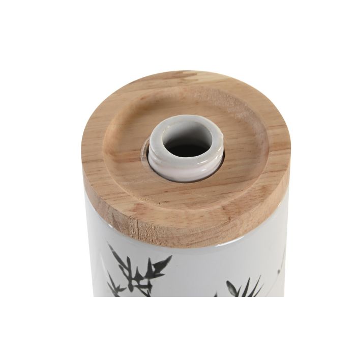 DKD Home Decor Dosificador de Jabón Oriental Blanco y Negro de Gres y Madera de Hevea - 8x9x17.5 cm 2