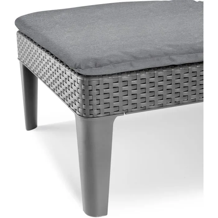 ALLIBERT by KETER Tumbona JAIPUR Imitación Ratán Tejido Gris Oscuro con Cojín Gris Oscuro 4 Posiciones 187x58x29 cm 5