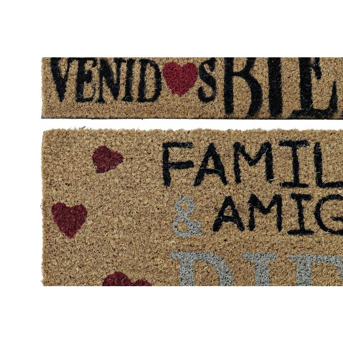 DKD Home Decor Felpudo Fibra de Coco y Goma Marron Rojo Negro 60 x 40 x 1.5 cm (2 Unidades) 1