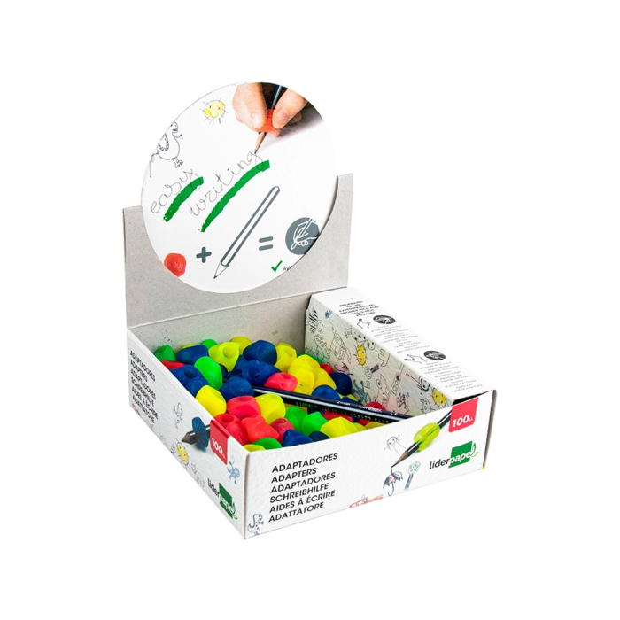 Liderpapel Adaptador Lápiz Educativo para Niños Zurdo y Diestro, Colores Surtidos, Caja de 100 Unidades 1