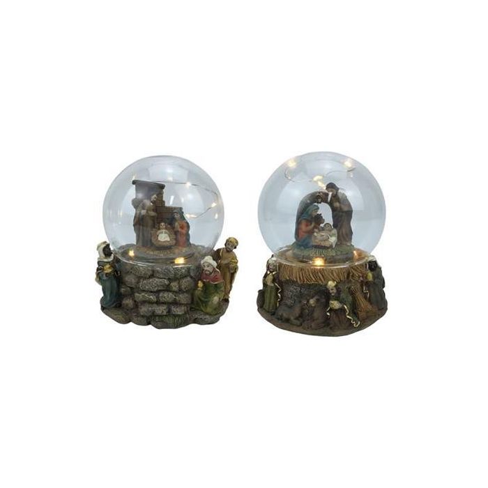 DKD Home Decor Bola Decoración Navidad Tradicional Cristal LED Multicolor Surtidas Pack 4 Unidades 11.5x11.5x13 cm
