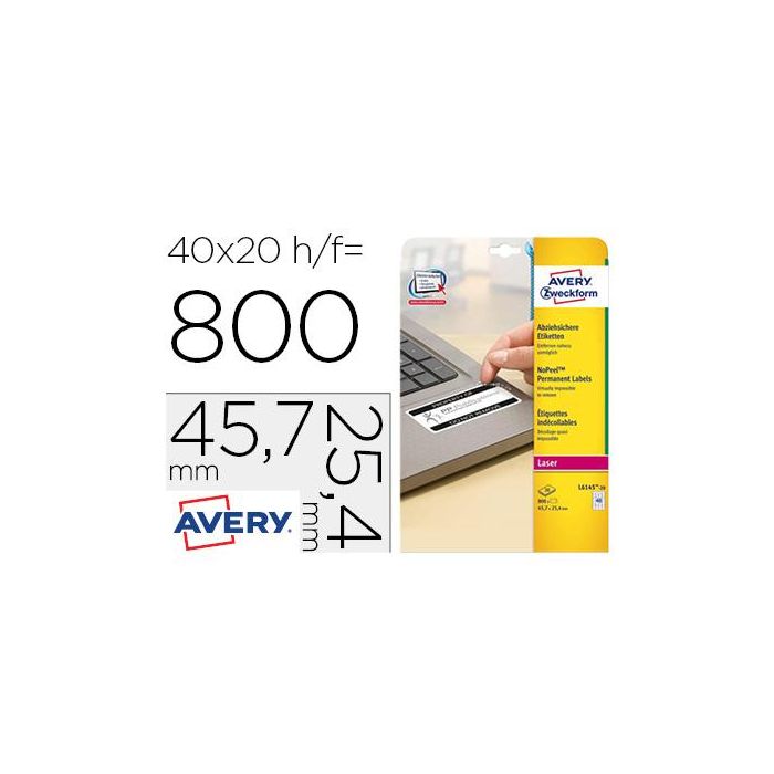 Etiqueta Adhesiva Resistente Avery 45,7x25,4 mm Permanente Laser Blanca Caja De 800 Unidades