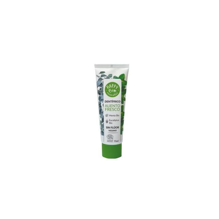 HAPPY BIO Dentífrico Aliento Fresco Menta Sin Flúor ECOCERT 75ml – Vegano, Sin Sulfatos