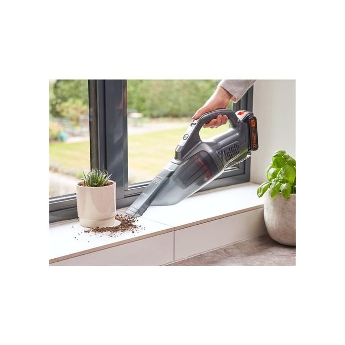Black+Decker Aspirador de Mano con Batería Externa 18V 1.5Ah Litio, Depósito 500ml, Filtro Lavable, Boquilla Estrecha Incluida