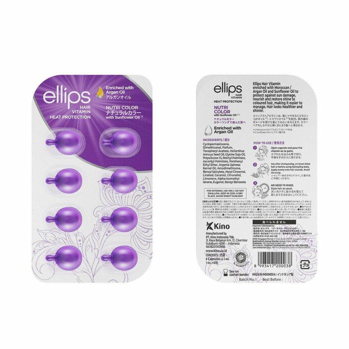 Ellips NUTRI COLOR hair vitamin - Aceite Capilar Triple Care para Protección de Cabellos Teñidos, Mantiene Color y Aporta Brillo, 8 Unidades