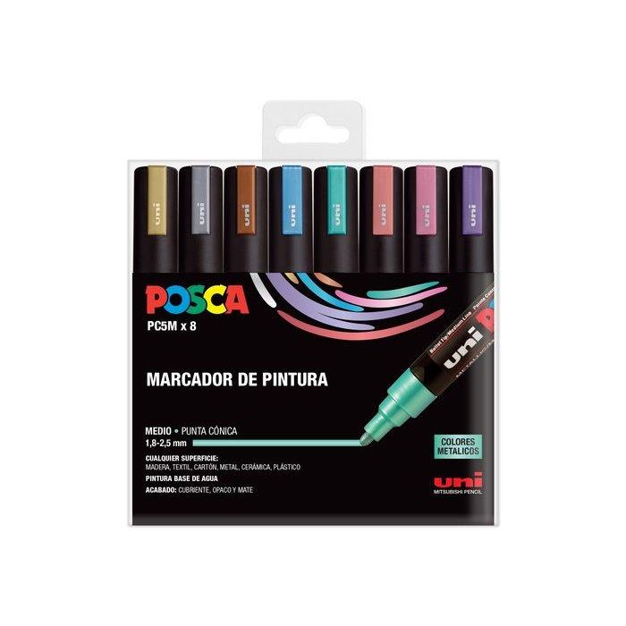 POSCA Pc-5M-8C Estuche 8 Marcadores Punta Bala 1,8 - 2,5 mm Pintura No Permanente