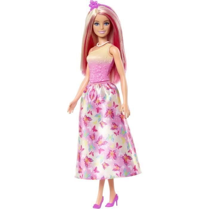 Barbie HRR08 Muñeca Princesa Dreamtopia con Pelo Rosa y Rubio, Falda de Mariposas, Accesorios para Niños +3 años