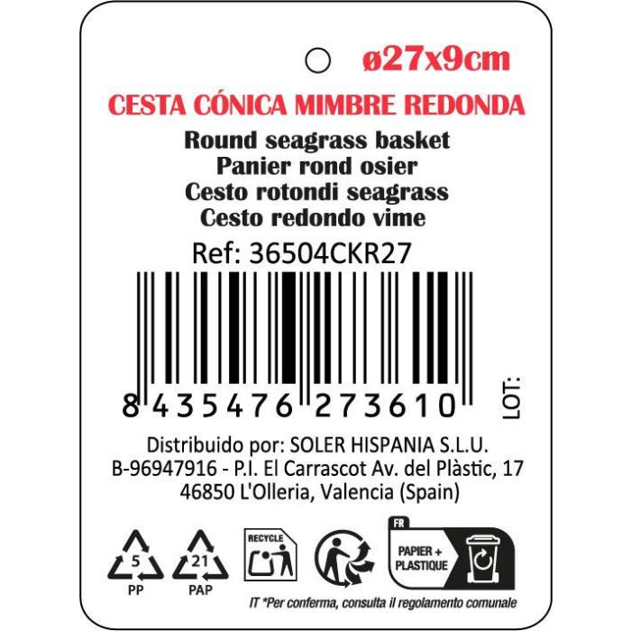 Cesta Cónica de Mimbre Redonda Privilege 27x9 cm Korne (12 Unidades) 1 Cesta Cónica de Mimbre Redonda Privilege 27x9 cm Korne (12 Unidades) 1