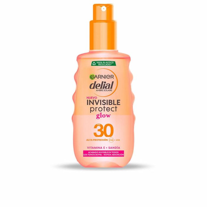 Garnier Delial Invisible Protect Glow SPF 30 Spray Protector Solar Facial y Corporal, Absorción Rápida, Vitamina E, Sandía 150 ml