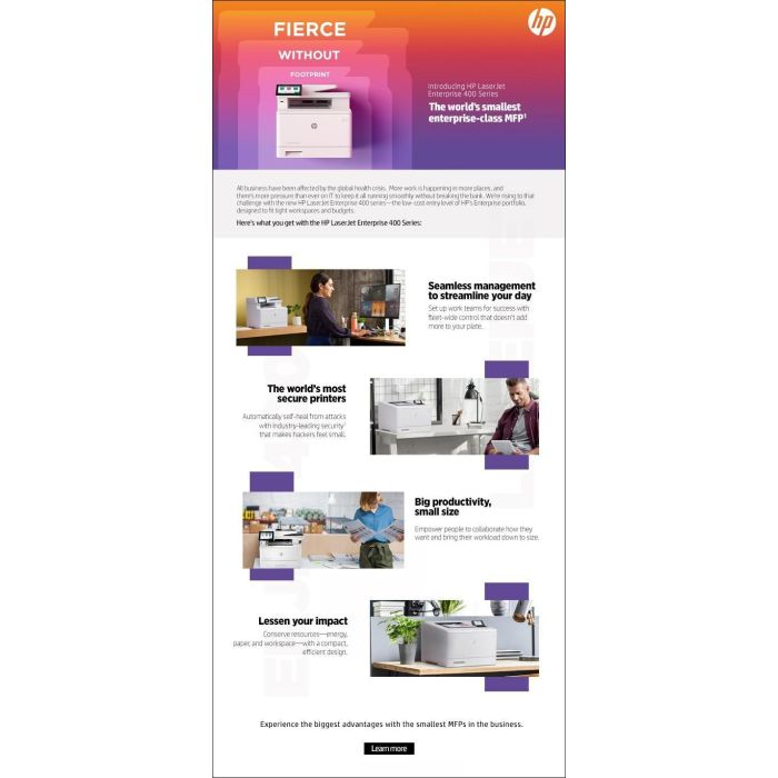 HP 3QA55A LaserJet Enterprise MFP M480f Impresora Láser Color Multifunción, Dúplex, ADF, Fax, 27 ppm, Empresa 26