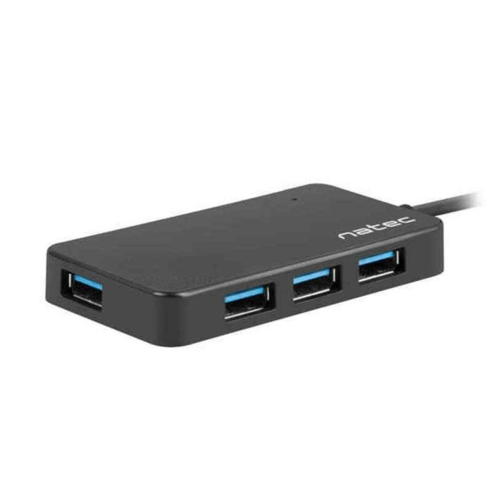 NATEC Moth Concentrador USB 5000 Mbit/s (USB 3.2 Gen 1) con interfaz USB 2.0, Negro, compacto (79x42x11mm).