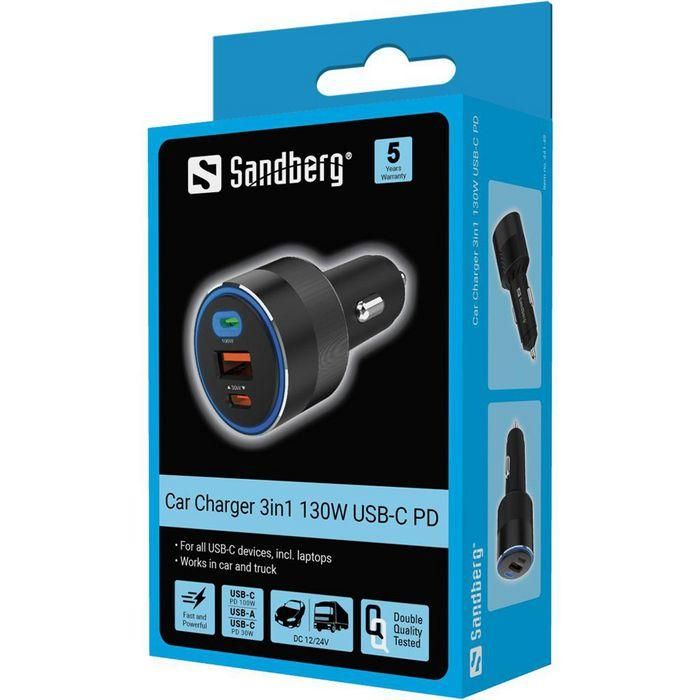 Sandberg Car Charger 3in1 130W USB-C PD 4 Sandberg Car Charger 3in1 130W USB-C PD 4