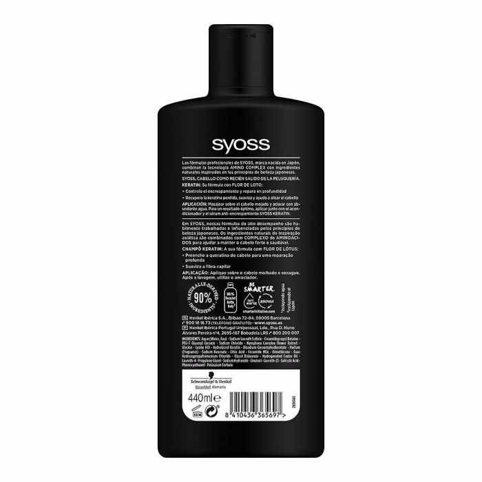 Syoss Champú Keratin Cabello Encrespado y Seco Antiencrespamiento Reparador con Flor de Loto y Amino Complex 440 ml 1