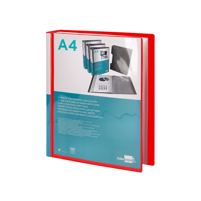 Liderpapel Carpeta Personalizable 100 Fundas Polipropileno DIN A4 Rojo Translucido con Cajetín 4