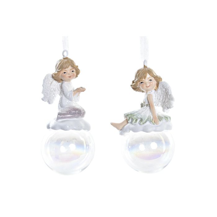 DKD Home Decor Decoración Colgante Navidad Tradicional, Resina y Cristal, Colores Blanco, Rosa y Verde, 4.5x4.5x8 cm, Pack 12 Unidades