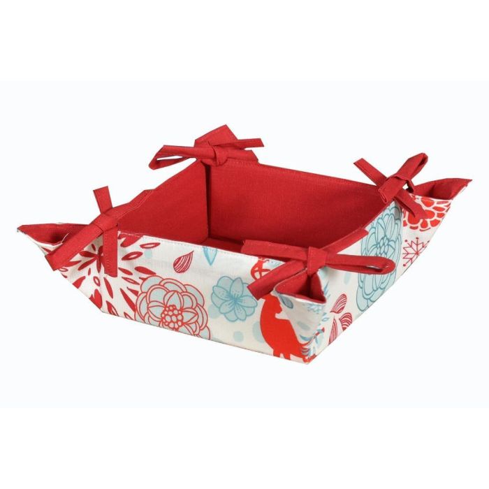 DKD Home Decor Cesta Navidad Moderna Reno Flores Algodón Azul Celeste Rojo 30x30x10 cm Pack 12 Unidades