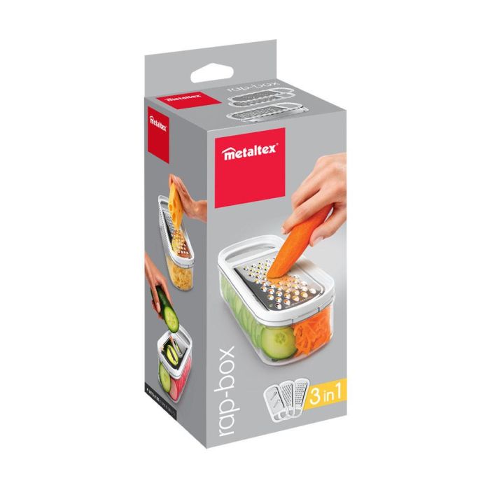 Metaltex Rallador con contenedor 3 en 1 'rap-box' 21cm, 3 cuchillas acero inox, cuerpo ABS, contenedor acrílico 4 Metaltex Rallador con contenedor 3 en 1 'rap-box' 21cm, 3 cuchillas acero inox, cuerpo ABS, contenedor acrílico 4