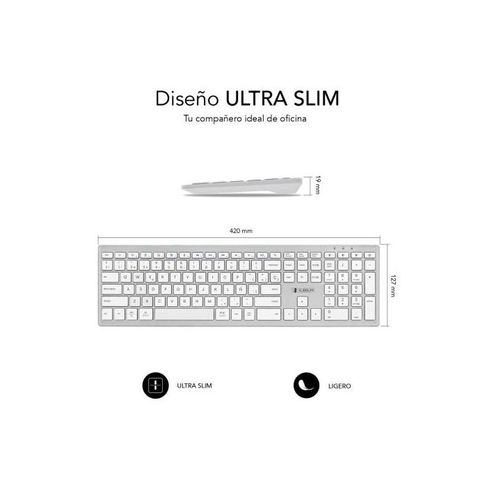 Teclado Inalámbrico por Bluetooth Subblim 2PUE200 Pure Extended/ Plata 2 Teclado Inalámbrico por Bluetooth Subblim 2PUE200 Pure Extended/ Plata 2