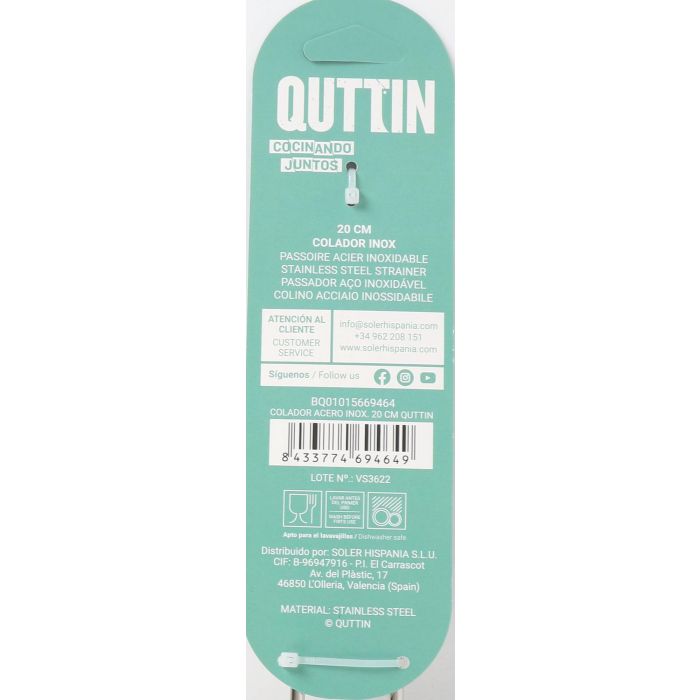 Colador de acero inoxidable 20 cm Quttin (12 Unidades) 4 Colador de acero inoxidable 20 cm Quttin (12 Unidades) 4