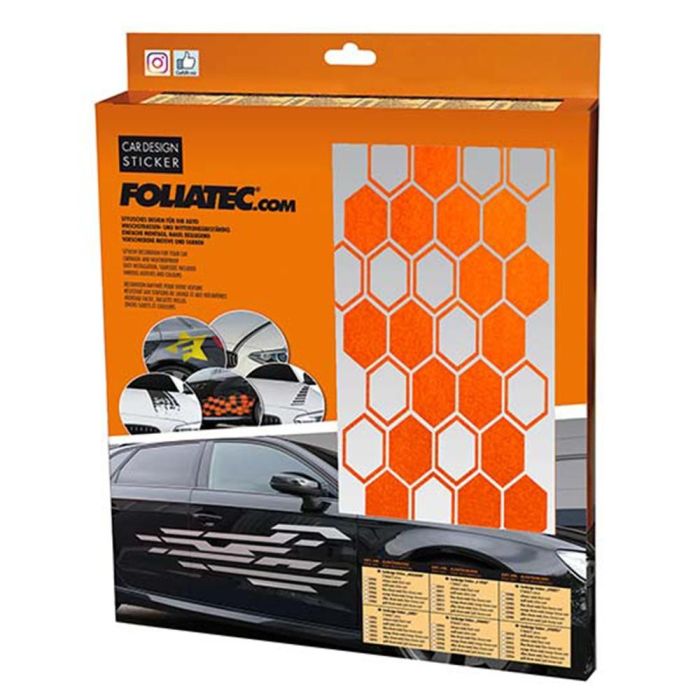 Foliatec FO33963 Pegatina Coche Diseño Hexagonal Naranja - Adhesivo Vinilo PVC UV Lavado de Autos Resistente 32x130cm (2 Pcs)