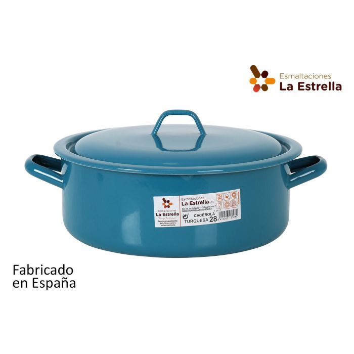 Cacerola Esmaltada con Tapa 28 cm Turquesa - La Estrella (6 Unidades) Cacerola Esmaltada con Tapa 28 cm Turquesa - La Estrella (6 Unidades)