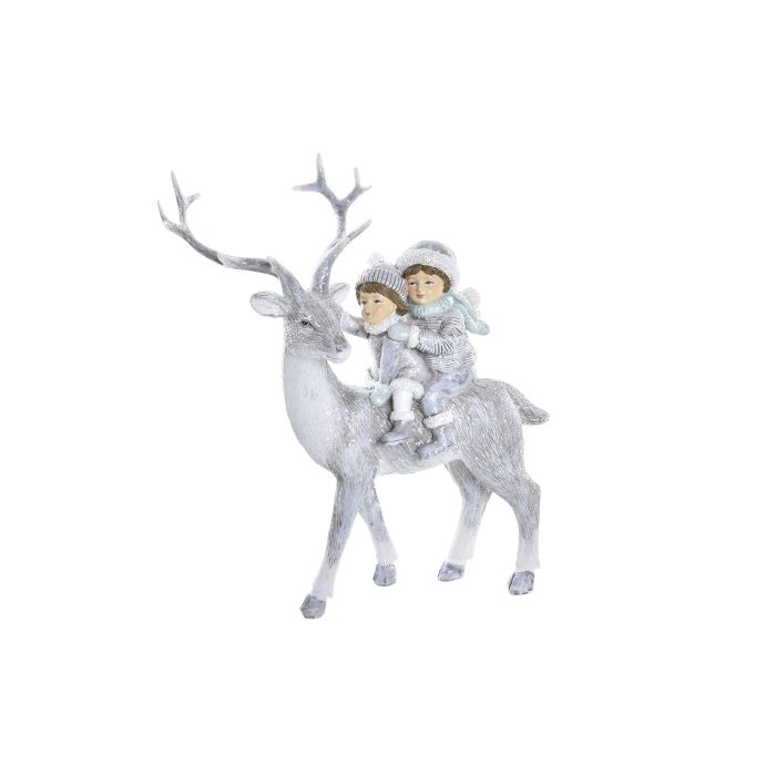 DKD Home Decor Figura Navidad Moderna Reno Resina Purpurina Gris Blanco 7x17x20 cm
