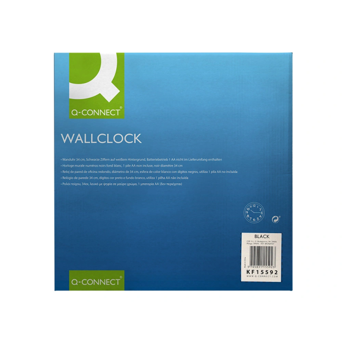 Reloj de Pared Q-connect Redondo Plástico Oficina 34 cm Marco Negro 11