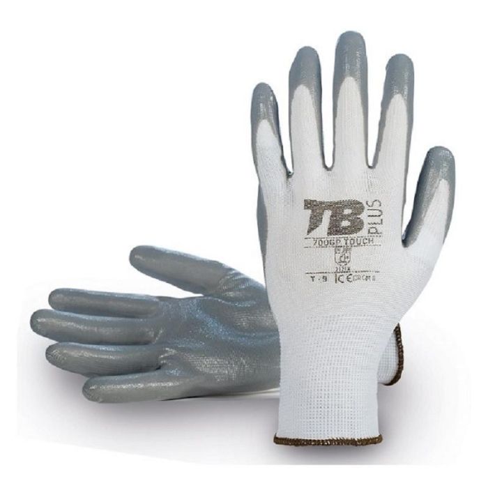 Igartex Tomas Bodero 700GP TOUCH Guante de Protección Poliéster Blanco Palma Nitrilo Gris Sin Costuras Resistente Aceites Talla 7-10