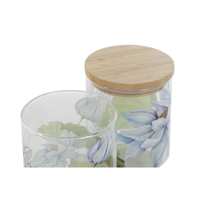 Bote DKD Home Decor Azul Blanco Verde Natural Silicona Bambú Vidrio de Borosilicato 700 ml 10 x 10 x 13 cm (2 Unidades) 2