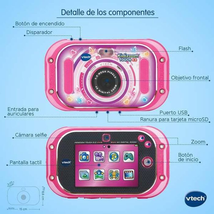 Cámara de fotos digital kidizoom touch rosa 5 megapíxeles con pantalla táctil de 3,5" y 10 funciones. 8,6x15x3,1 cm 9 Cámara de fotos digital kidizoom touch rosa 5 megapíxeles con pantalla táctil de 3,5" y 10 funciones. 8,6x15x3,1 cm 9