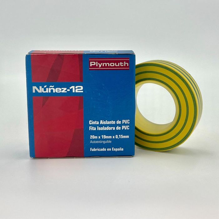 Nuñez-Plymouth Cinta Aislante Eléctrica PVC Alta Adhesión 19 mm x 0.15 mm x 20 m